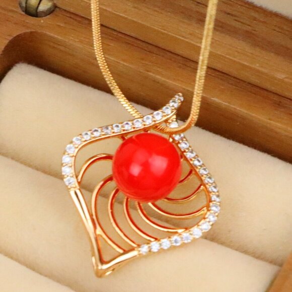 "Elegant Rose Gold Pendant with Red Accent, XPPT1306 - Picture 1 of 13